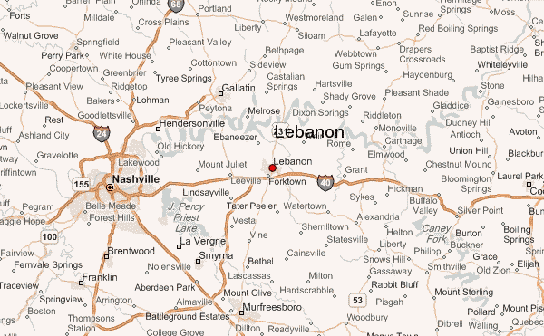 Where can a map of Lebanon, Tennessee be found?