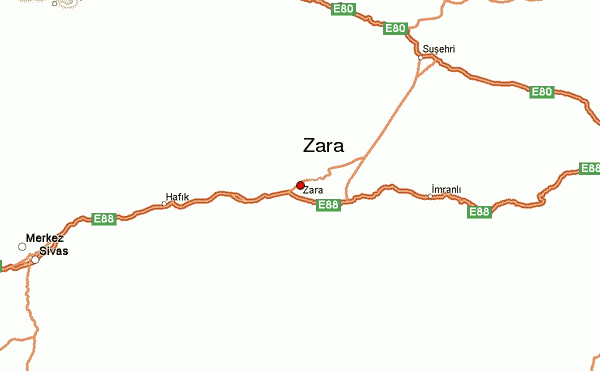 Zara Location Map (Sivas Province, Turkey)
